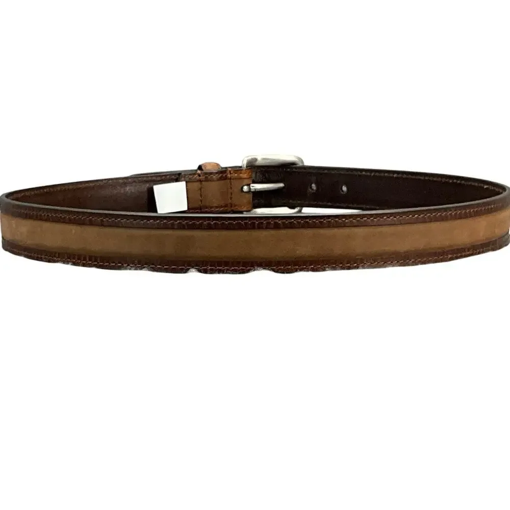 Columbia Western Brown Leather Pewter Buckle Belt Men 36”